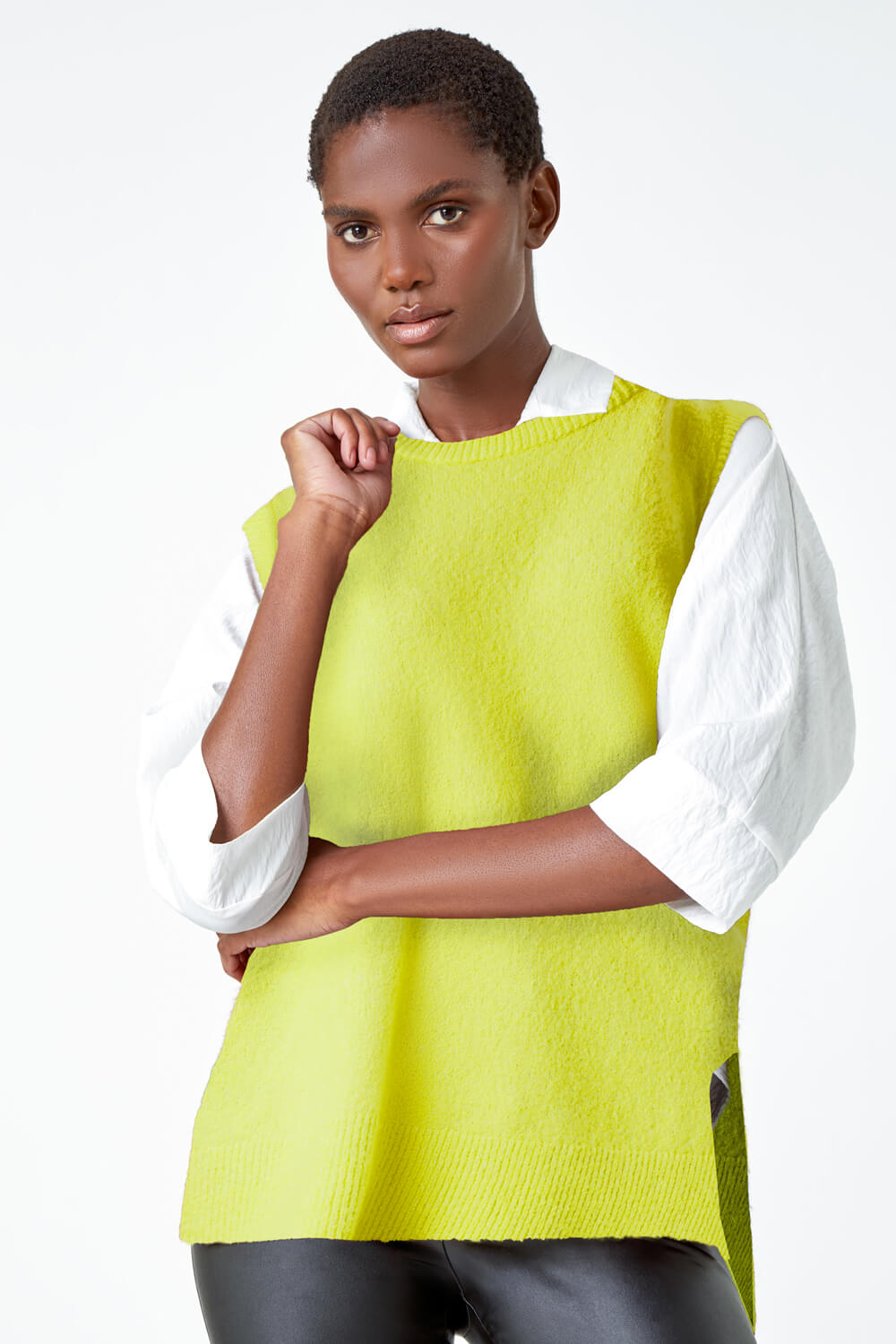 Lime Longline Knitted Stretch Vest, Image 4 of 6
