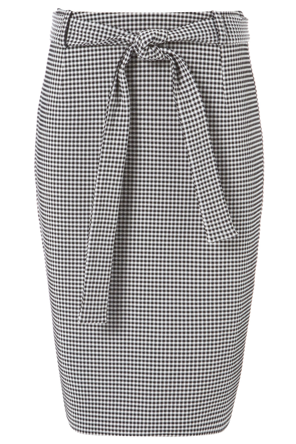 Black Gingham Tie Waist Pencil Skirt, Image 5 of 5