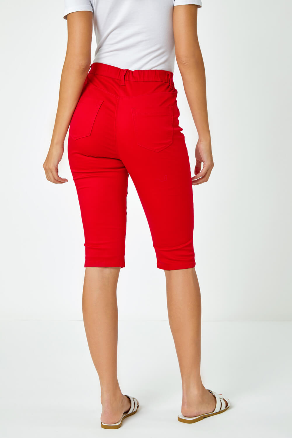 Red Denim Stretch Knee Length Pedal Pusher, Image 4 of 5