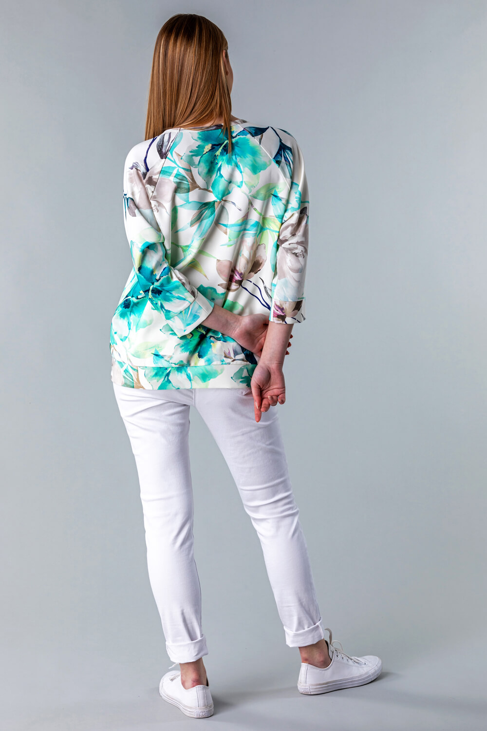 Green Floral Print Lounge Top, Image 2 of 4