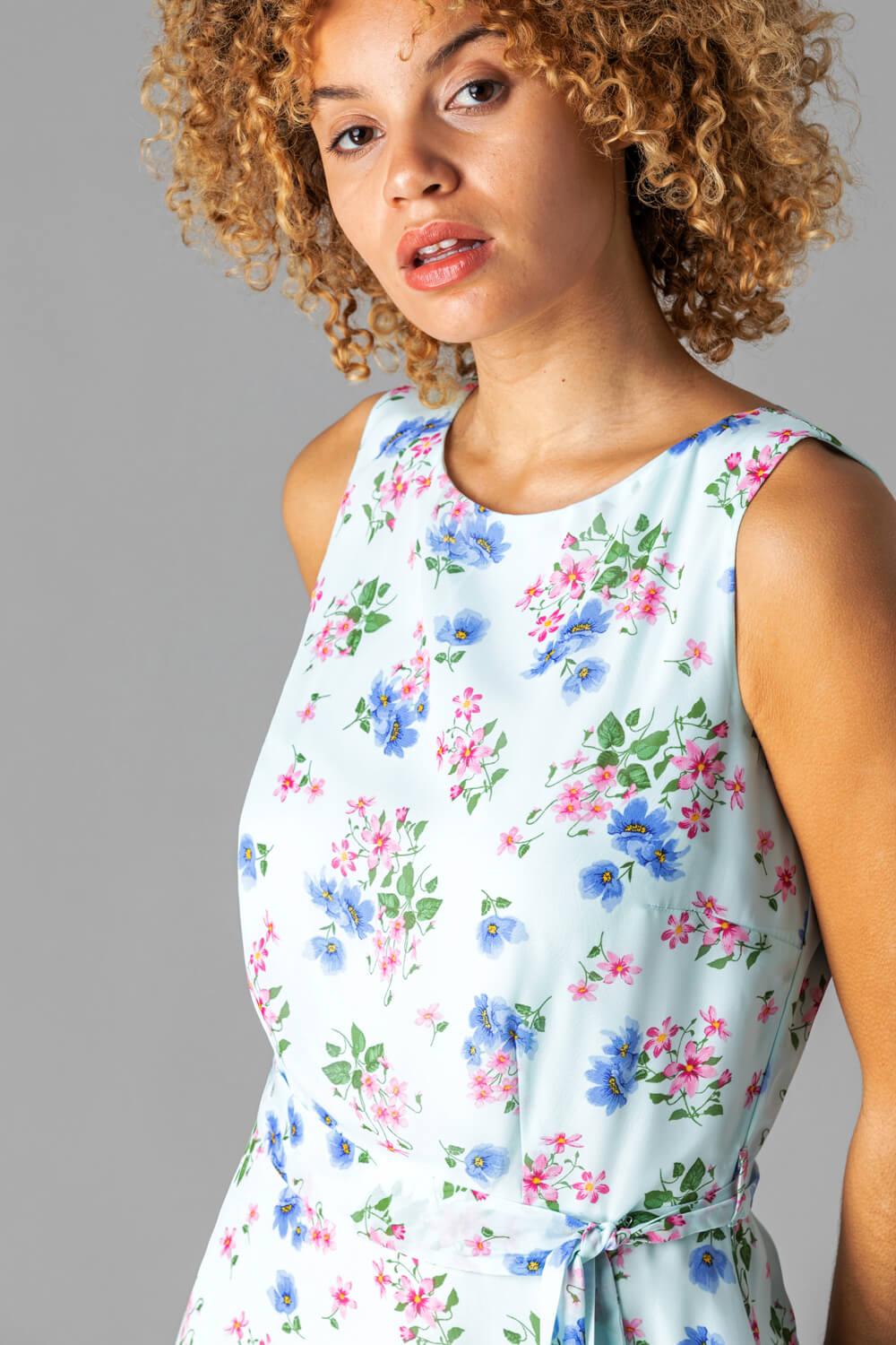 Blue Floral Fit & Flare Midi Dress, Image 4 of 4