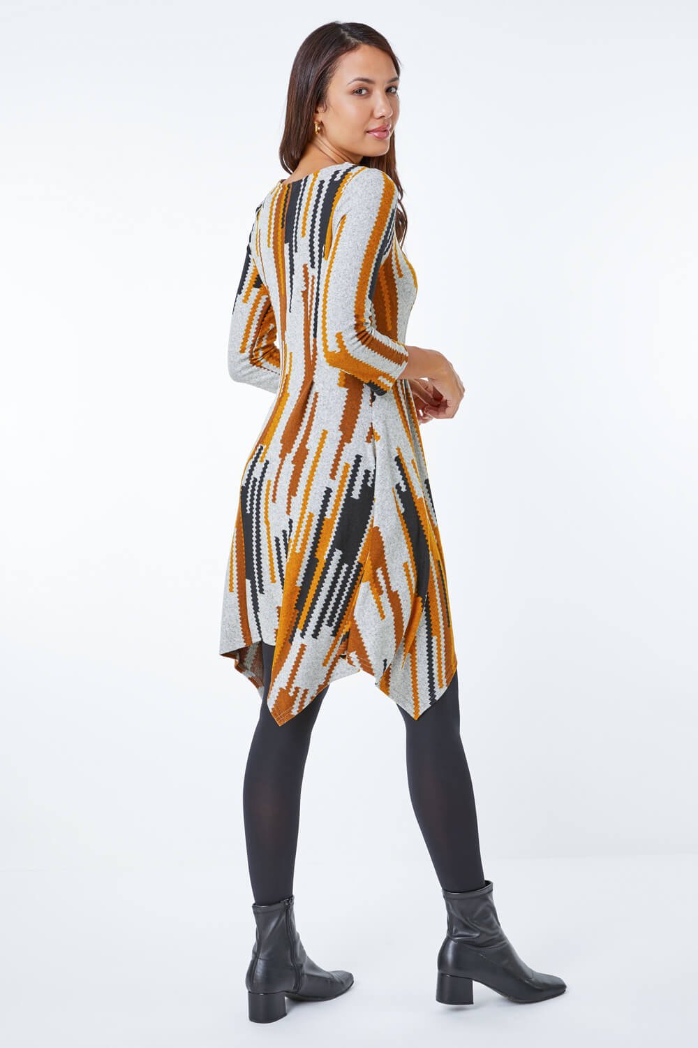 Amber Abstract Stripe Hanky Hem Swing Dress, Image 3 of 5