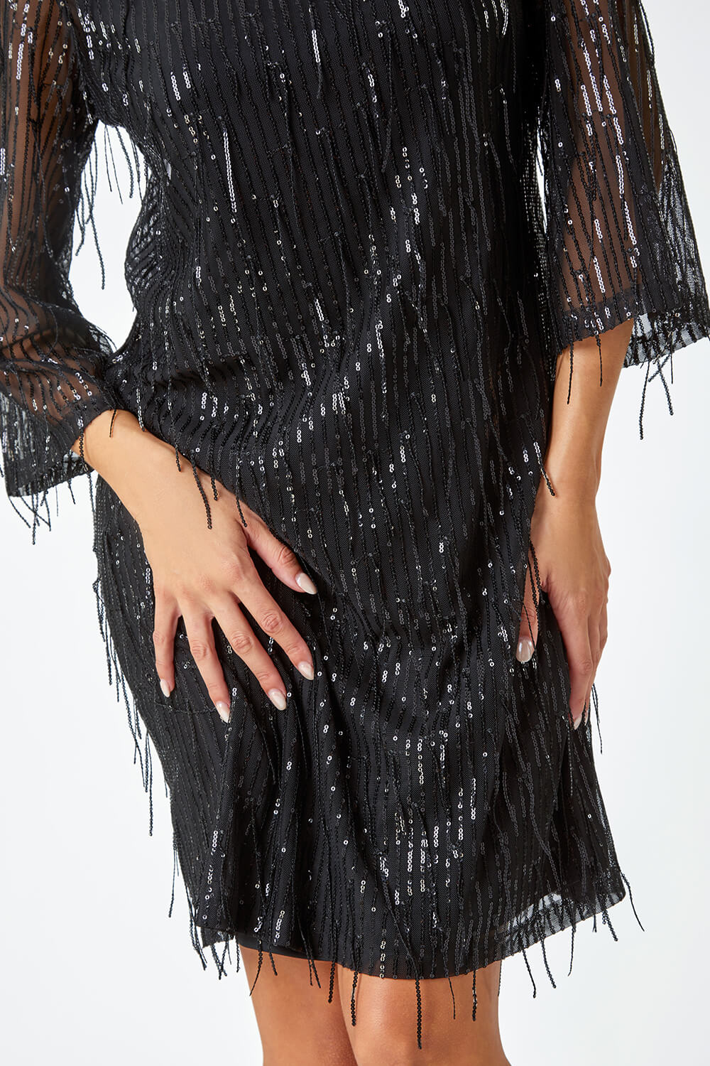Black Sequin Sparkle Tassel Shift Dress, Image 5 of 5