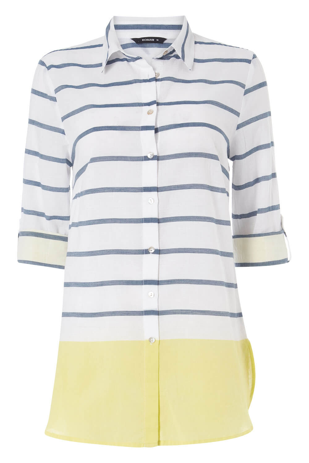 Light Yellow Stripe Colour Block Roll Sleeve Shirt, Image 4 of 4