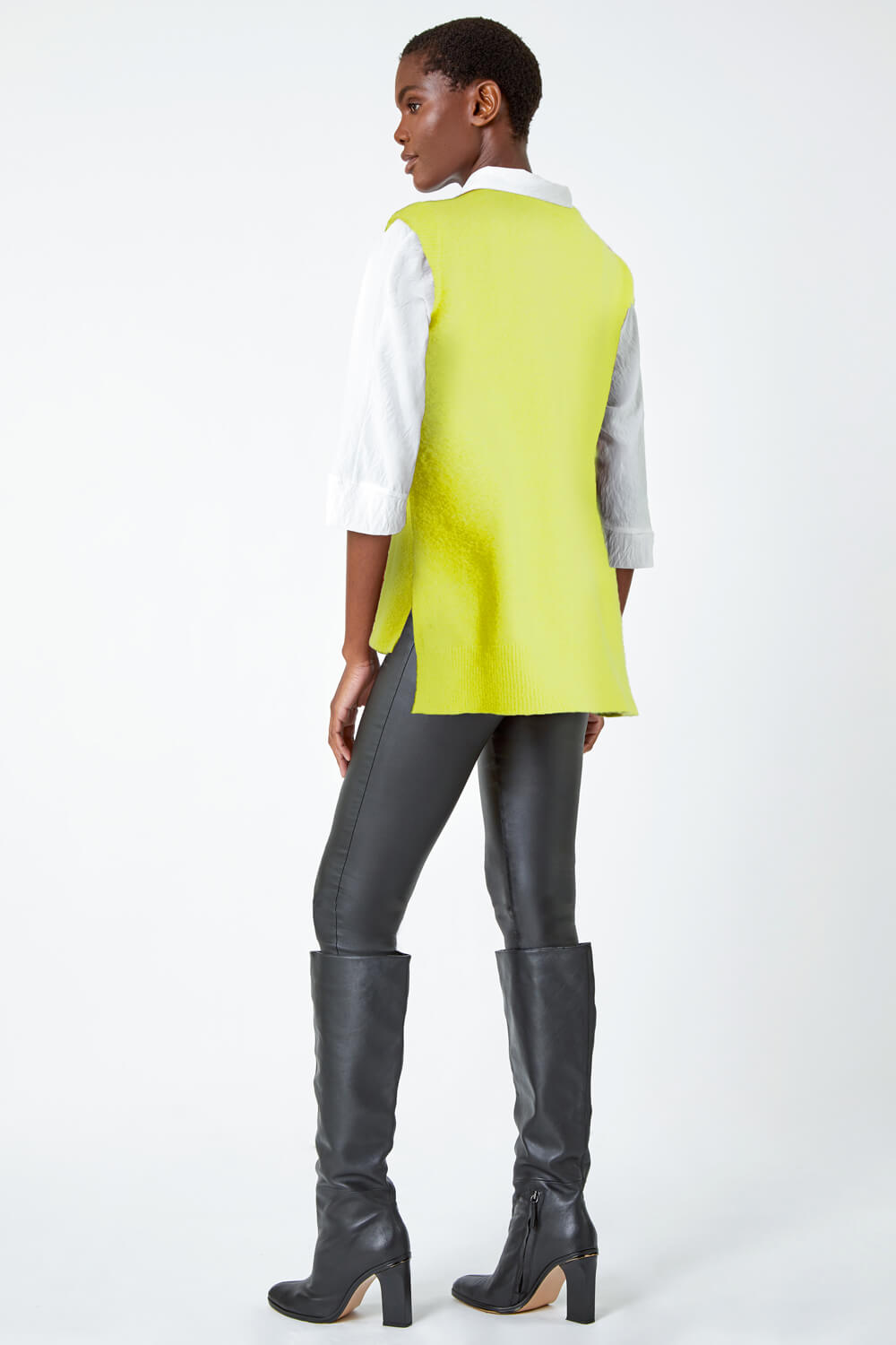 Lime Longline Knitted Stretch Vest, Image 3 of 6