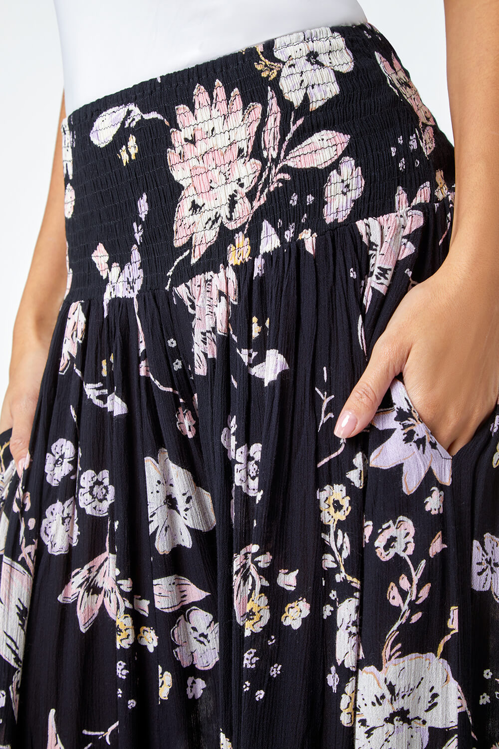 Black Floral Wide Leg Palazzo Trousers, Image 5 of 5