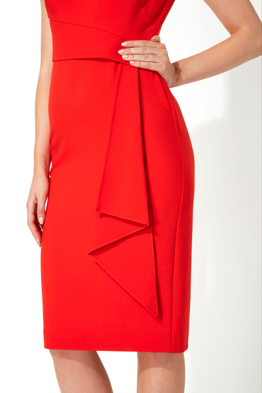 Red Ruched Waist Cocktail Dress, Image 4 of 5