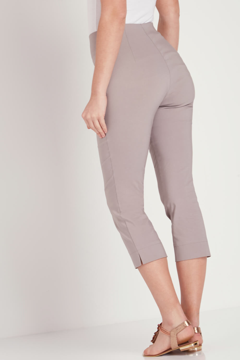 Taupe Cropped Stretch Trouser, Image 2 of 4