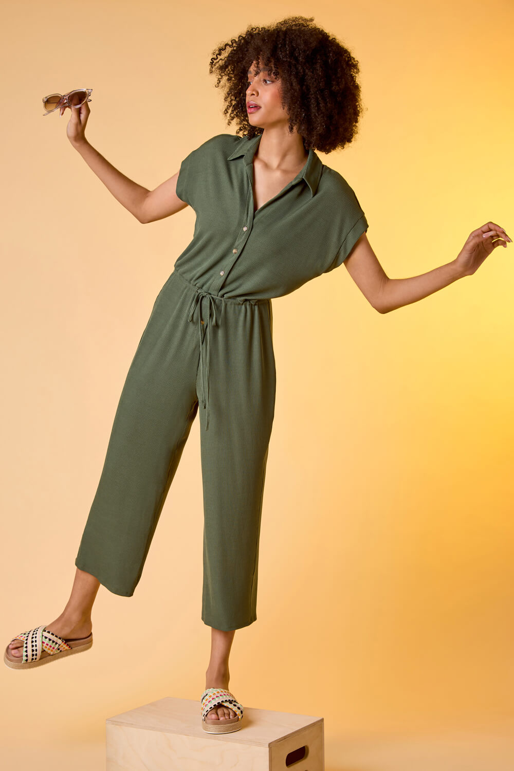16200 Khaki Plaid Jumpsuit