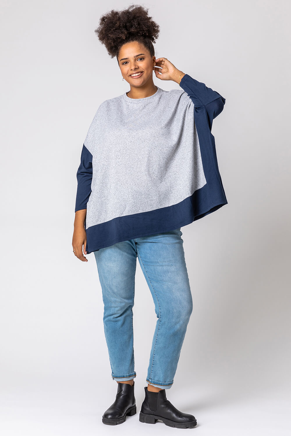 Grey Curve Colour Block Slouchy Top, Image 3 of 4