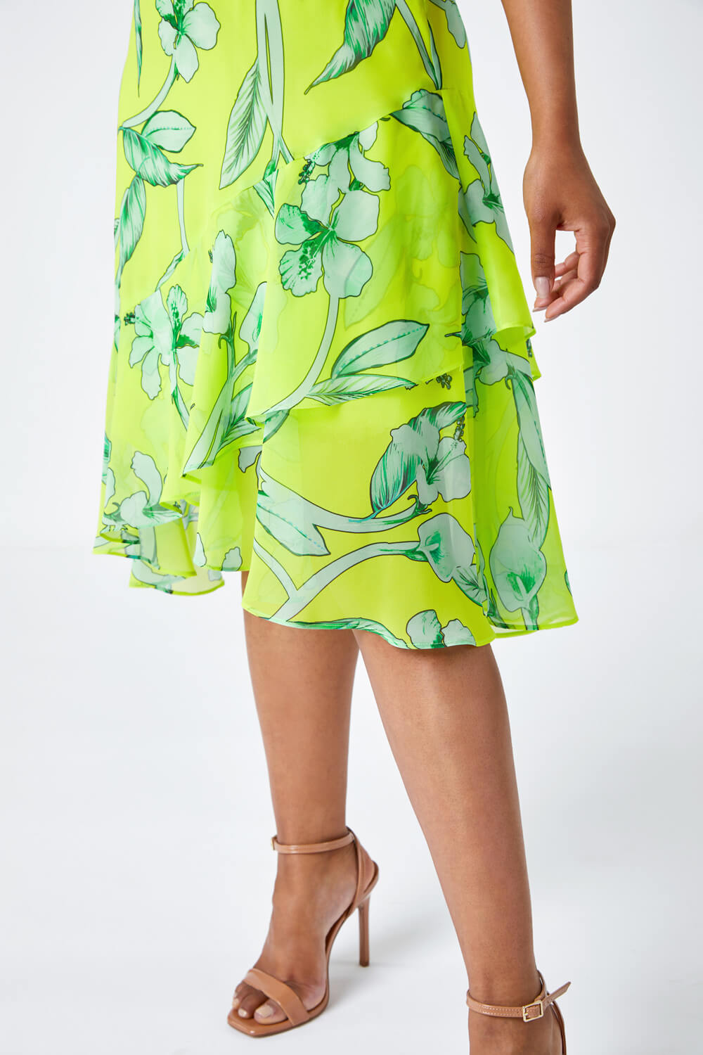 Lime Petite Floral Frill Hem Dress, Image 5 of 5