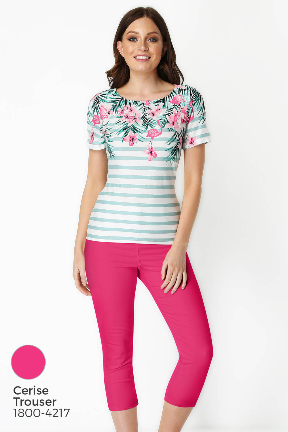 Multi  Flamingo Stripe Floral T-Shirt , Image 5 of 8