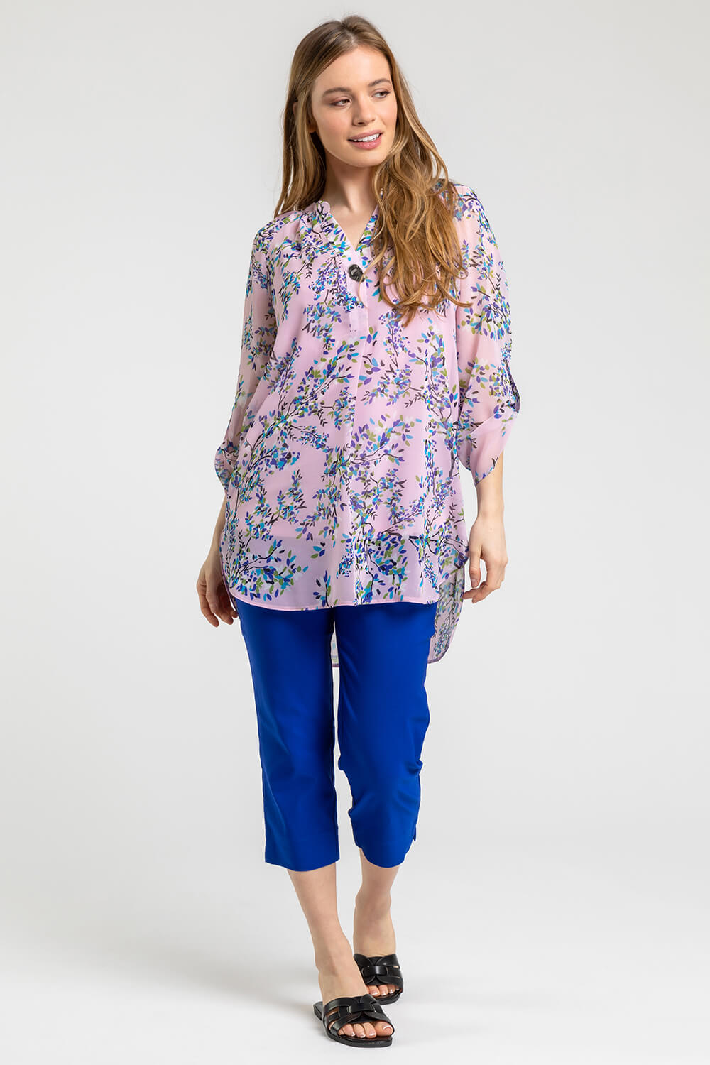 PINK Petite Ditsy Floral Button Detail Top, Image 3 of 5