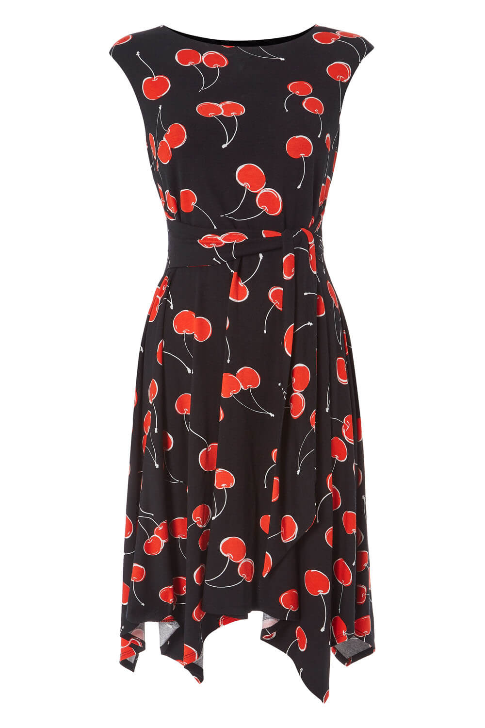 Cherry Print Hanky Hem Dress in Orange - Roman Originals UK