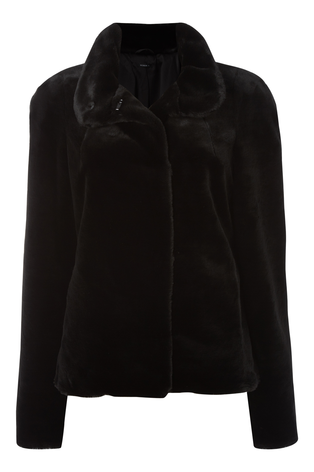 Short Faux Fur Jacket in Black - Roman Originals UK