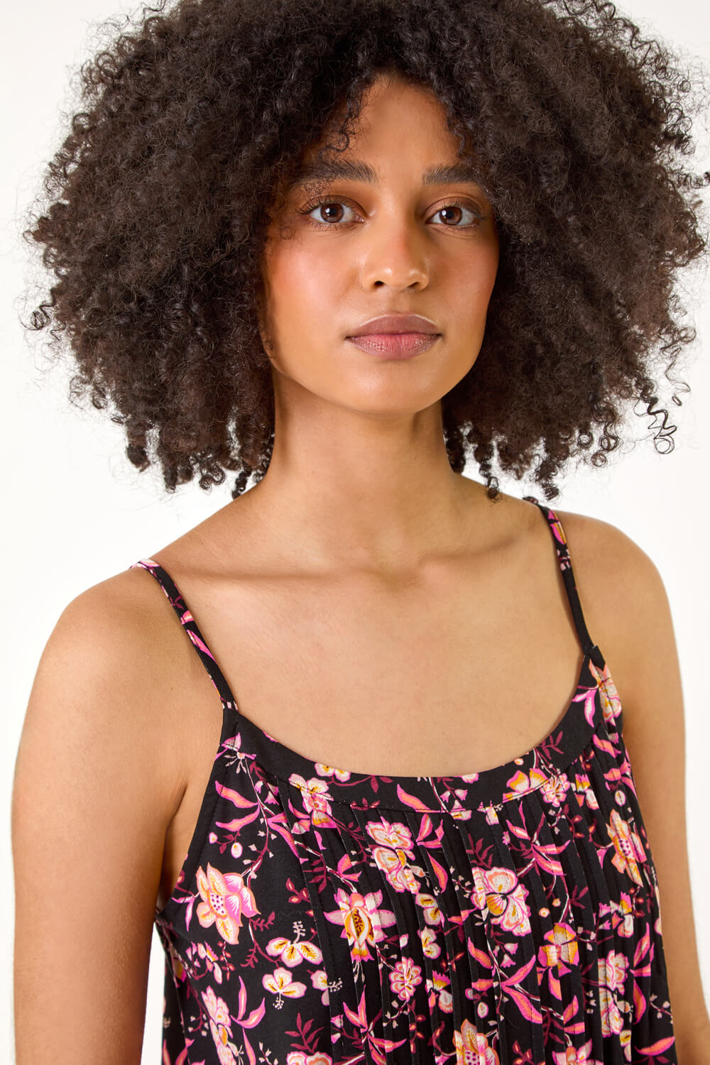 PINK Floral Print Pleat Front Cami Top, Image 3 of 5