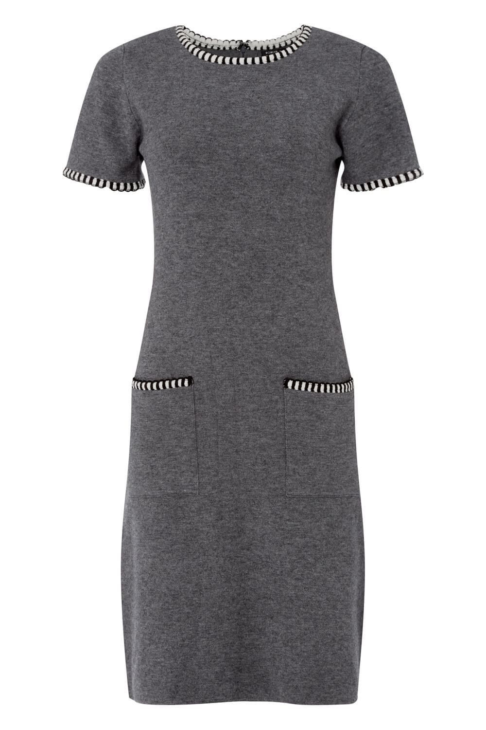 Contrast Trim Knit Dress in Grey - Roman Originals UK