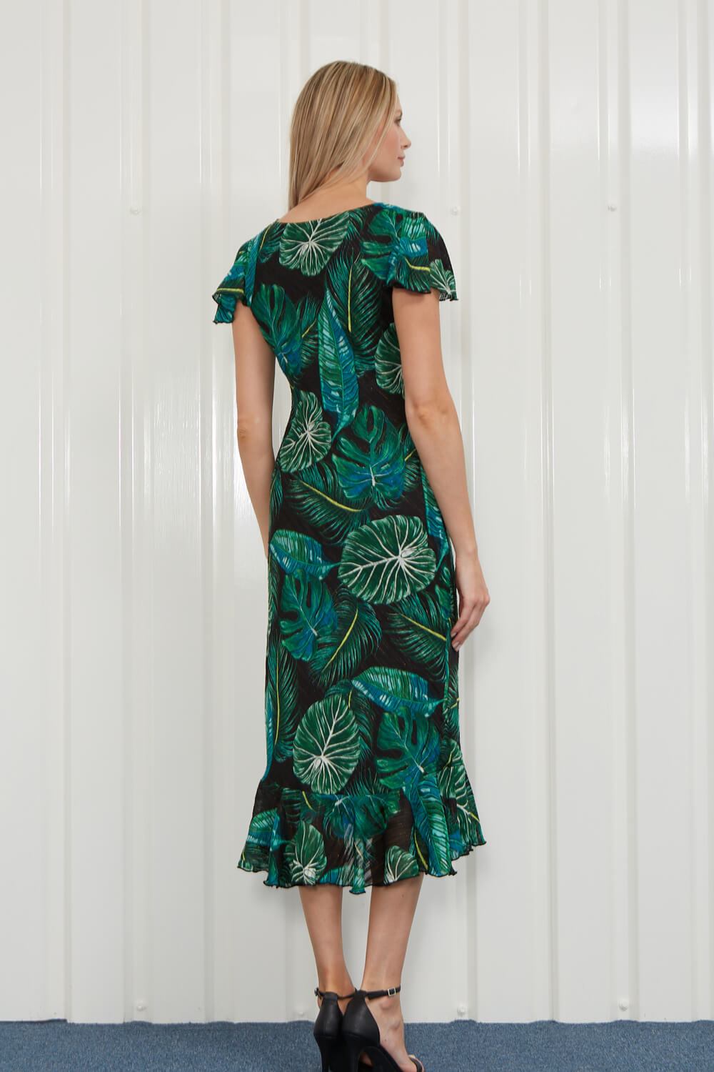 Black Julianna Tropical Leaf Print Bias Cut Dress, Image 2 of 4