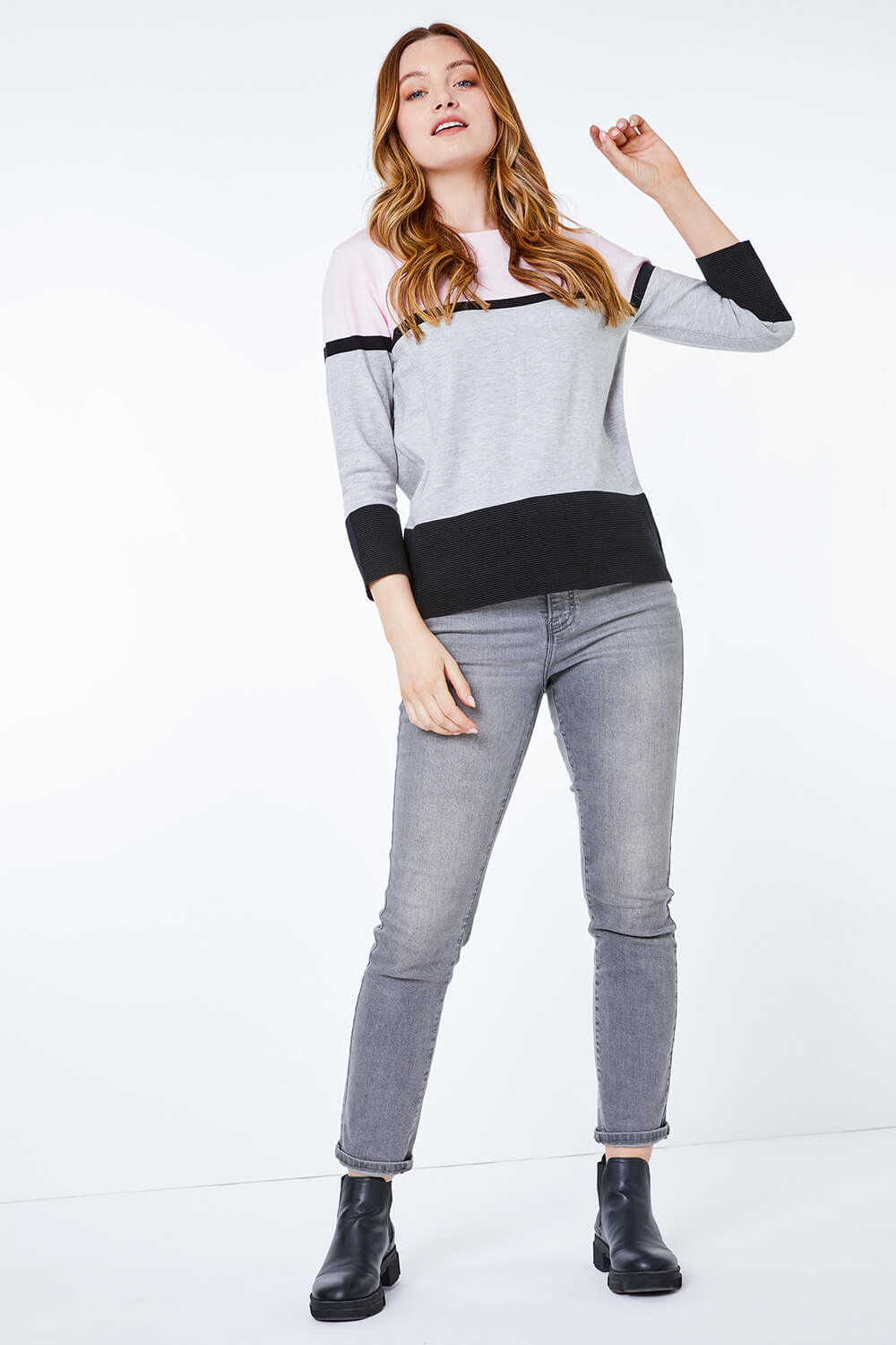 PINK Colour Block Ribbed Jumper , Image 2 of 5
