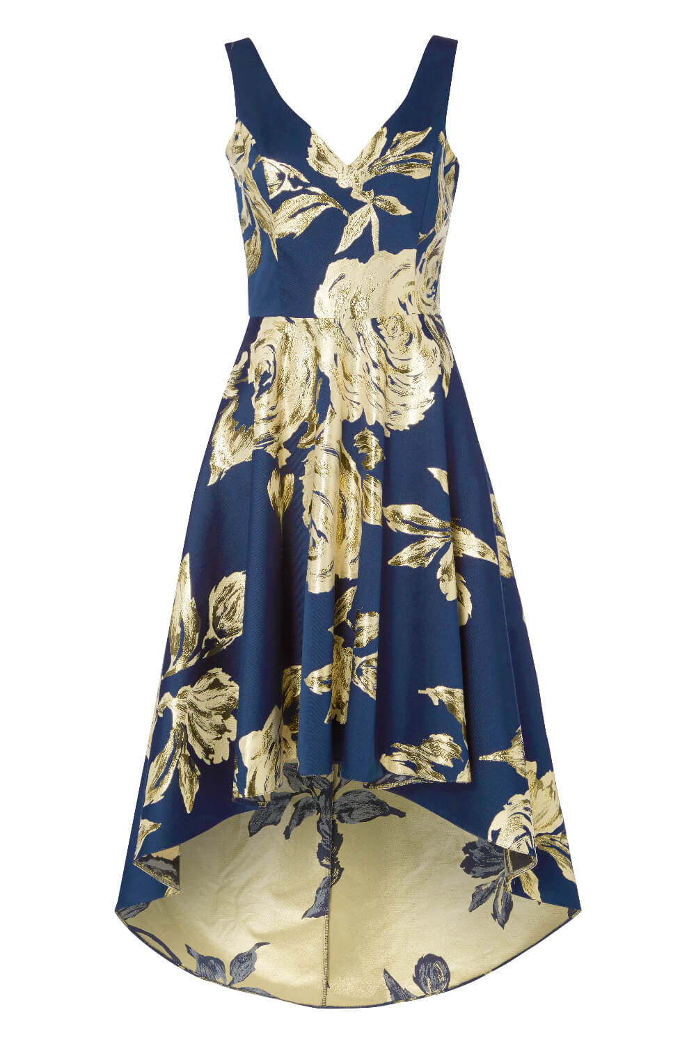 Gold Jacquard Rose Gown Dress in Navy - Roman Originals UK