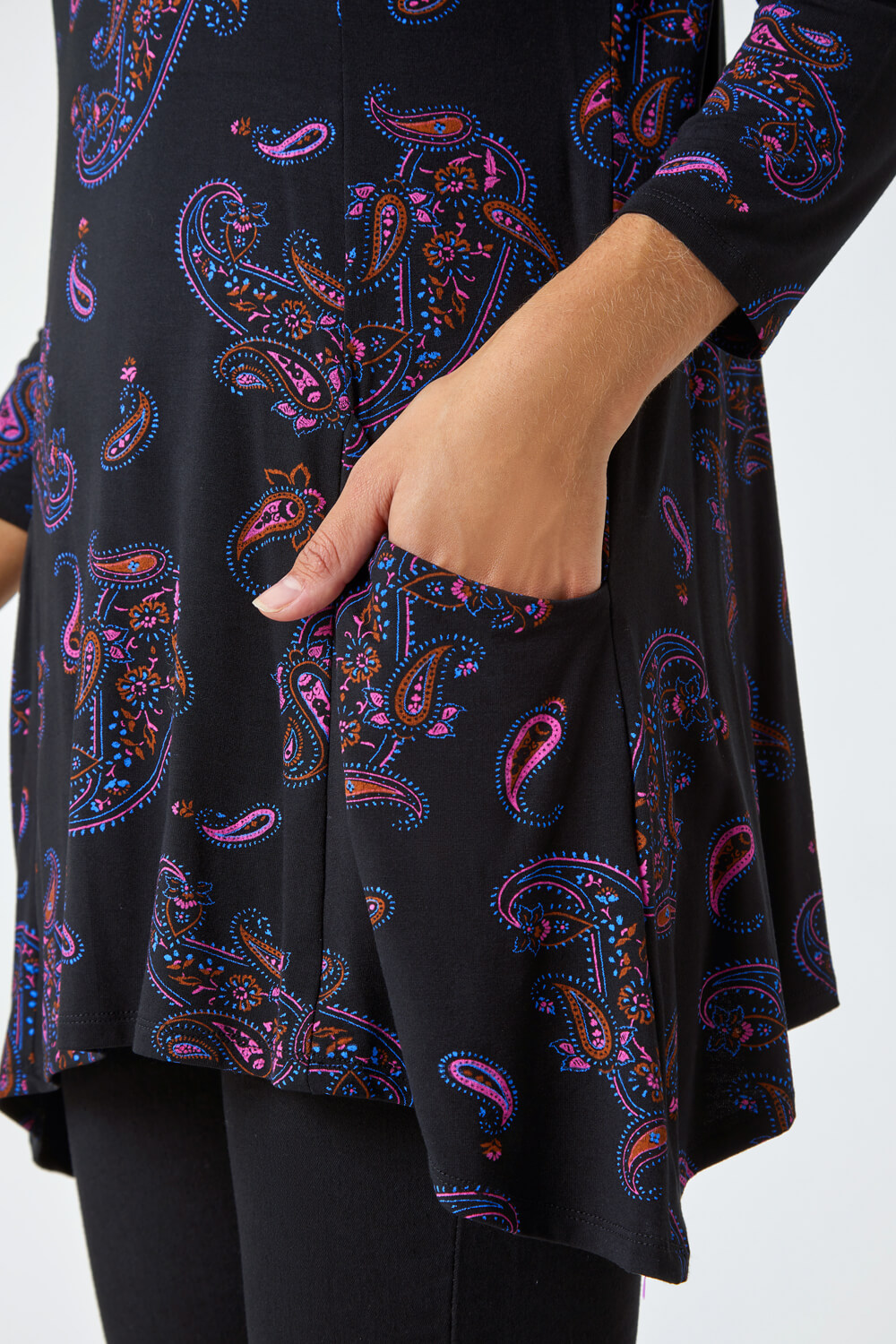 Purple Paisley Pocket Detail Stretch Swing Top, Image 5 of 5