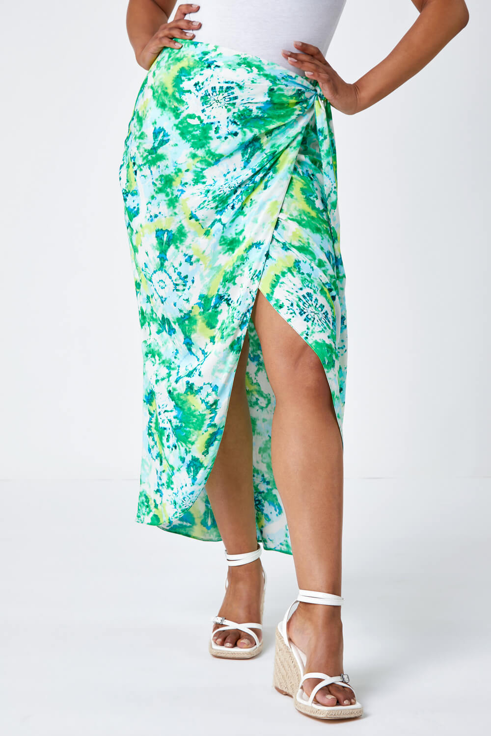 Lime Petite Tie Dye Wrap Around Skirt, Image 4 of 5