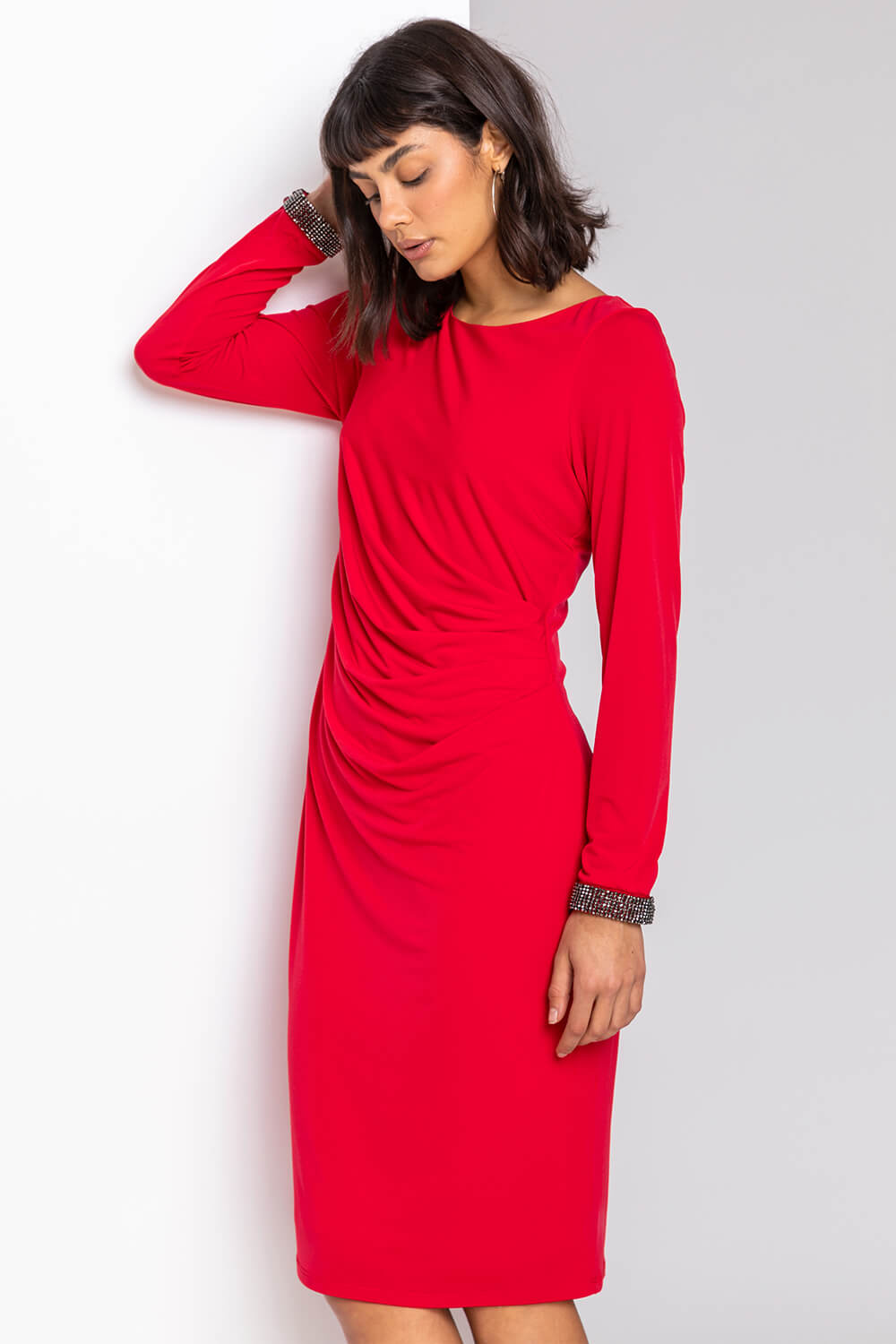 Lauren Ralph Lauren Cocktail Dress Sleeveless Ruched Red Lined