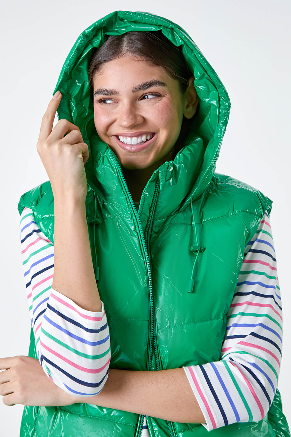 Green Patent Hooded Gilet, Image 5 of 6