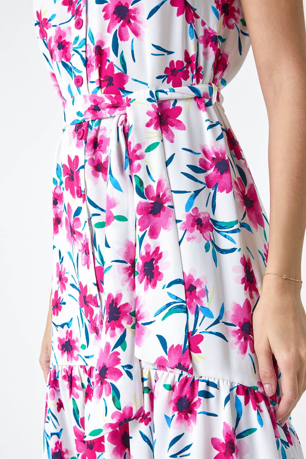 PINK Sleeveless Floral Frill Hem Midi Dress, Image 5 of 5