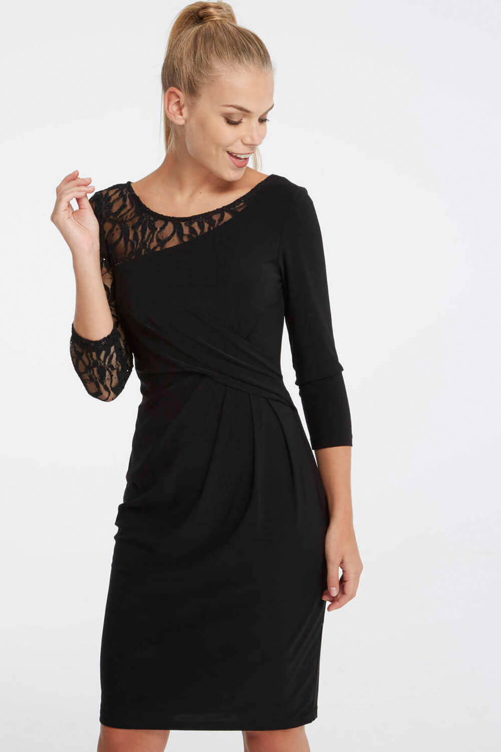 Lace Shoulder Contrast Dress in Black - Roman Originals UK