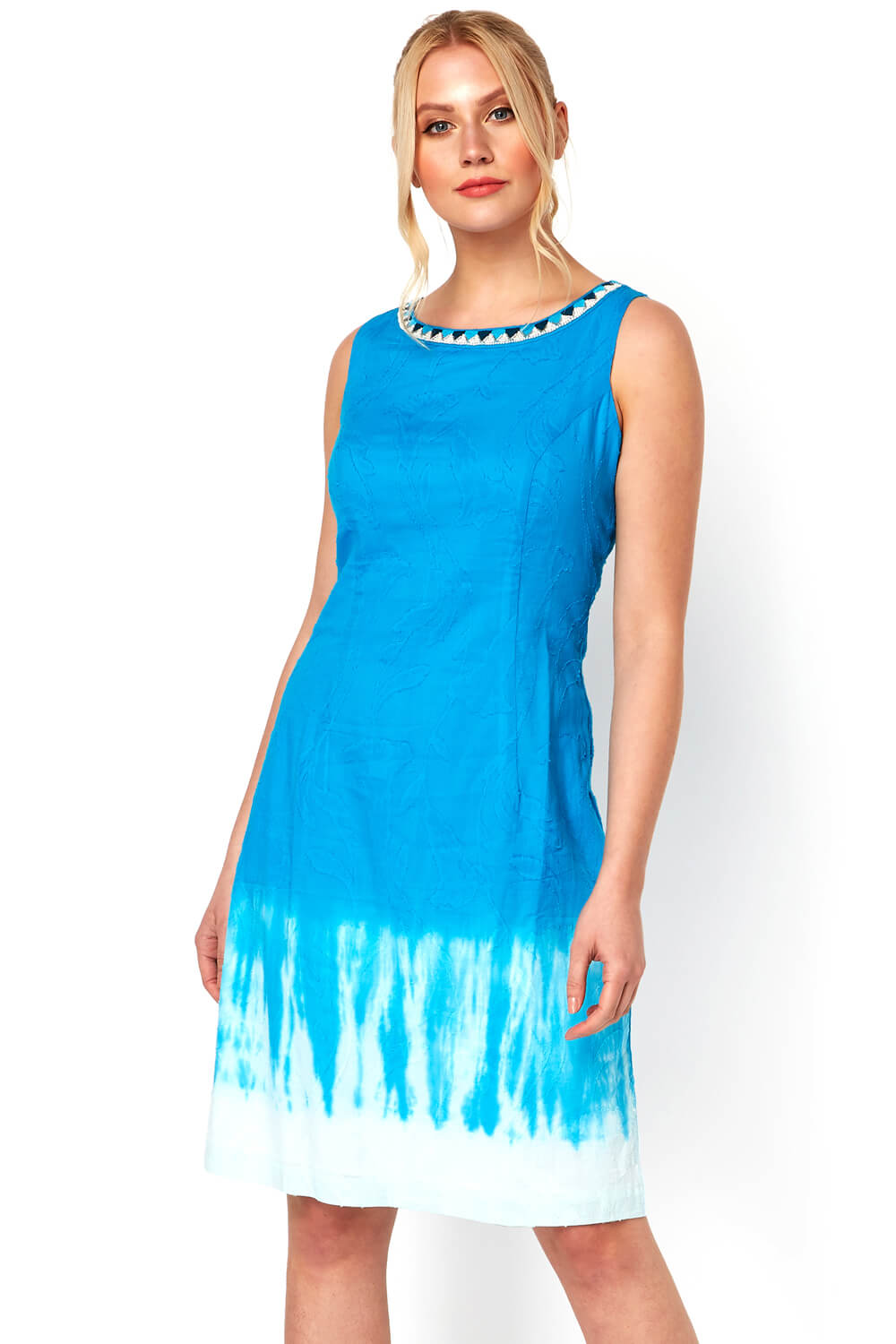 Embroidered Tie Dye Cotton Shift Dress