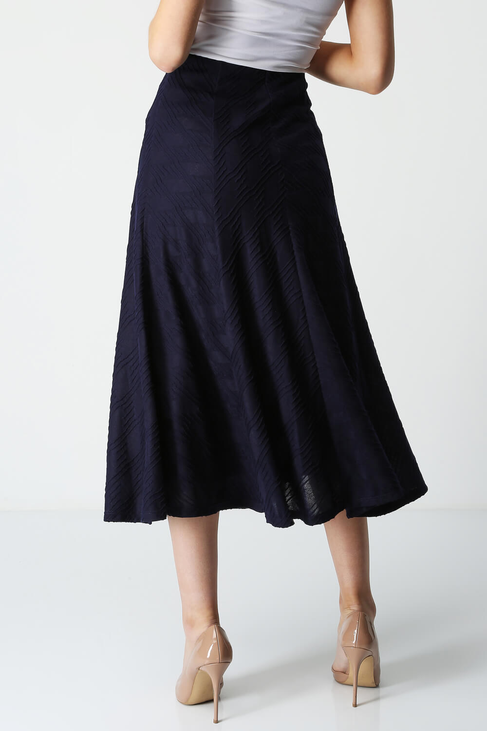 Textured A Line Midi Skirt in Navy - Roman Originals UK