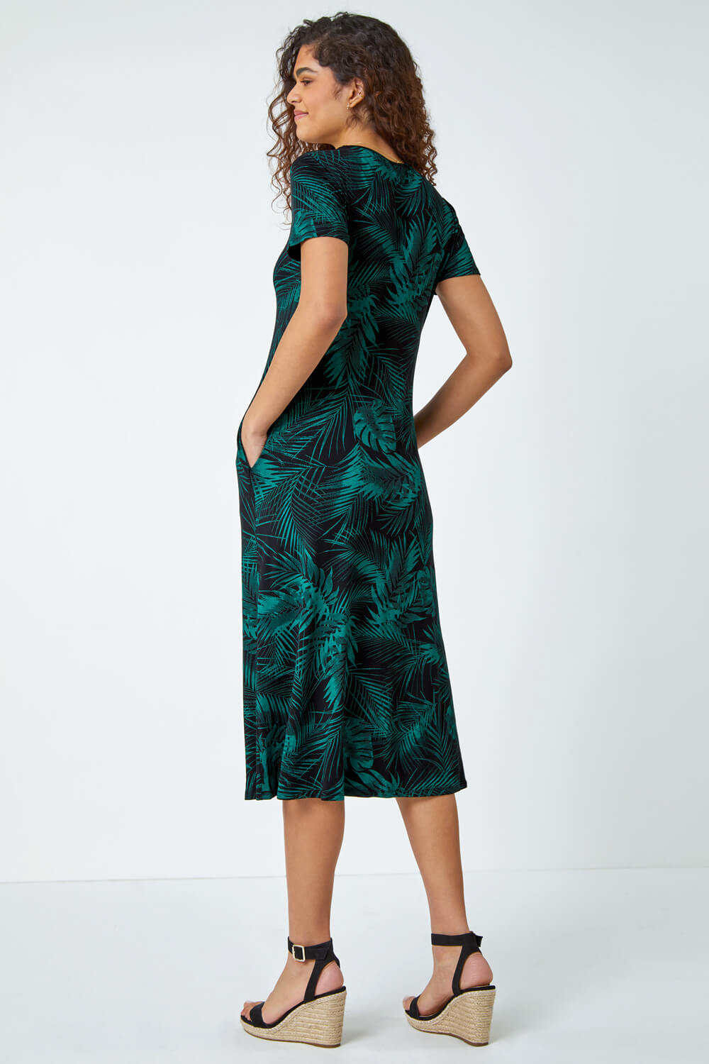  Leaf Print Stretch Midi Dress, Image 3 of 5