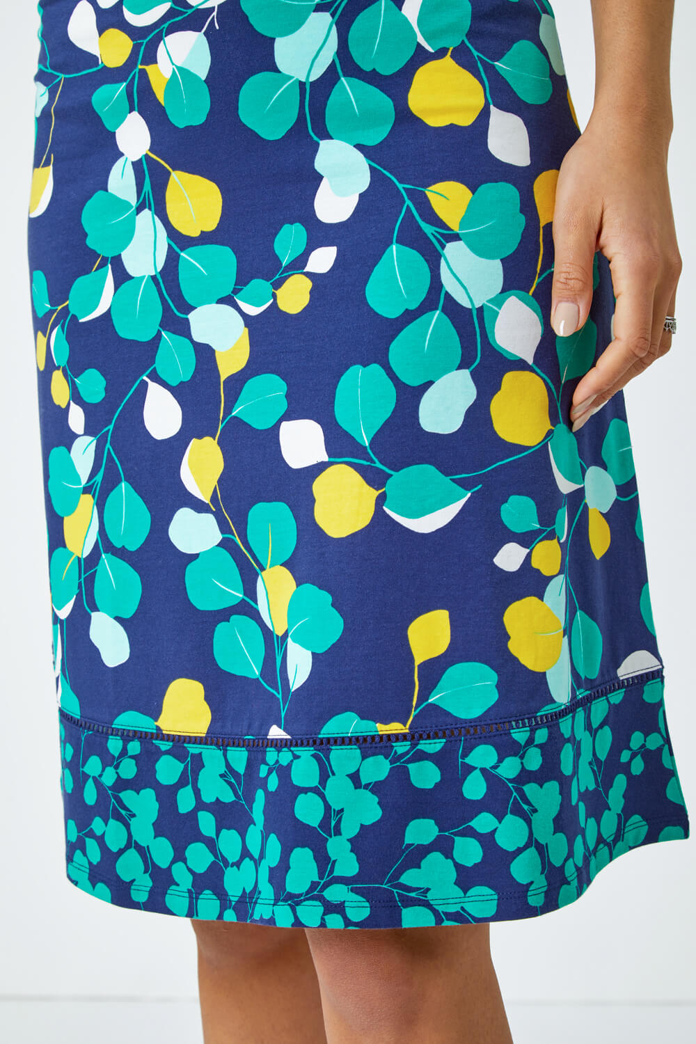 Blue A-Line Leaf Border Stretch Skirt, Image 5 of 5