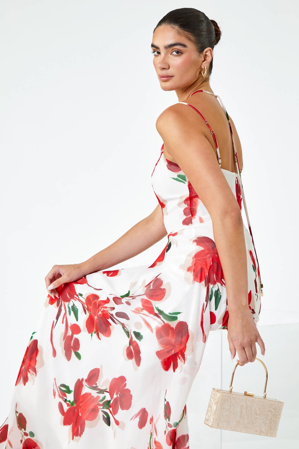 Red Luxe Floral Fit & Flare Maxi Dress, Image 2 of 5