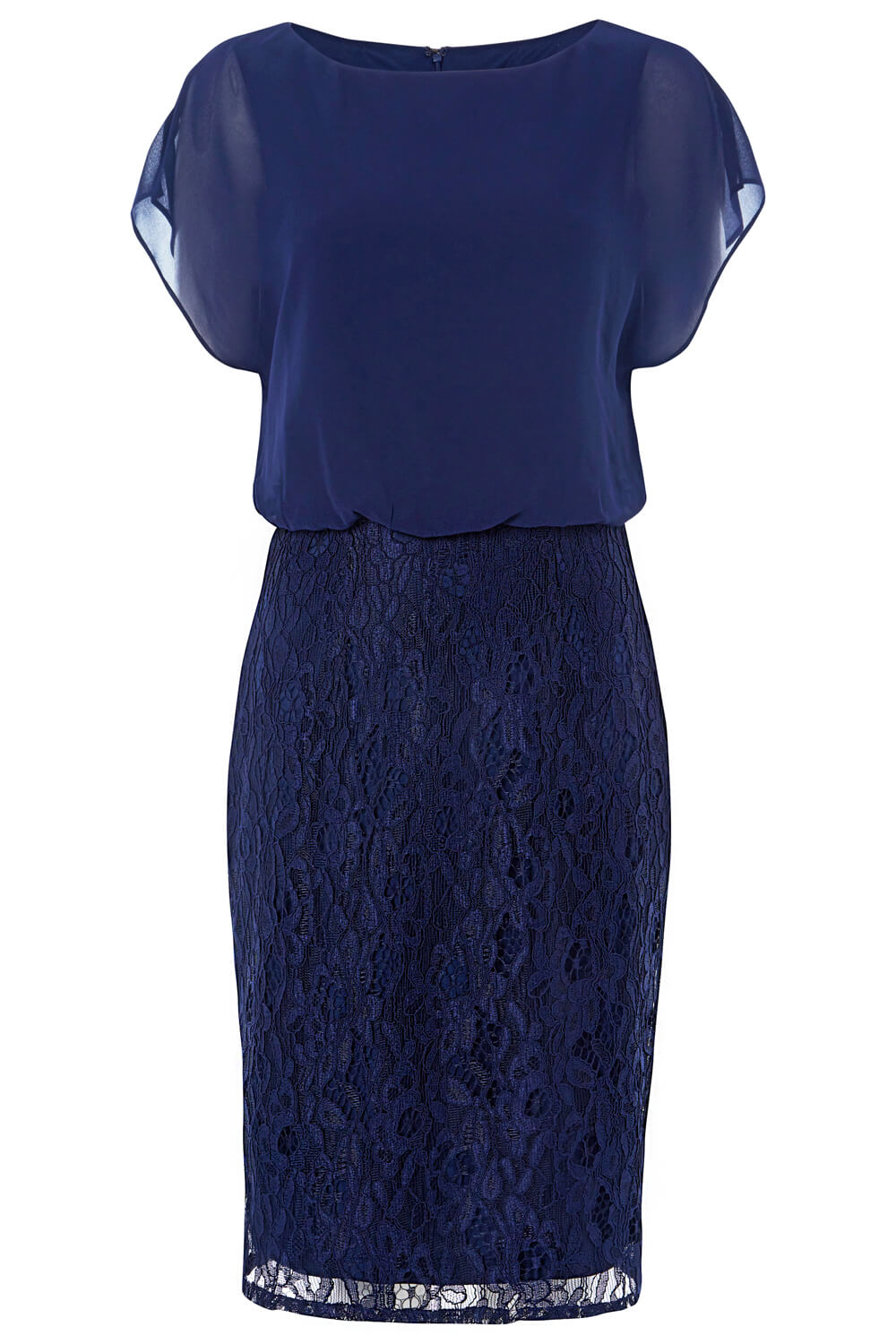 Navy  Chiffon Lace Fitted Dress, Image 4 of 4
