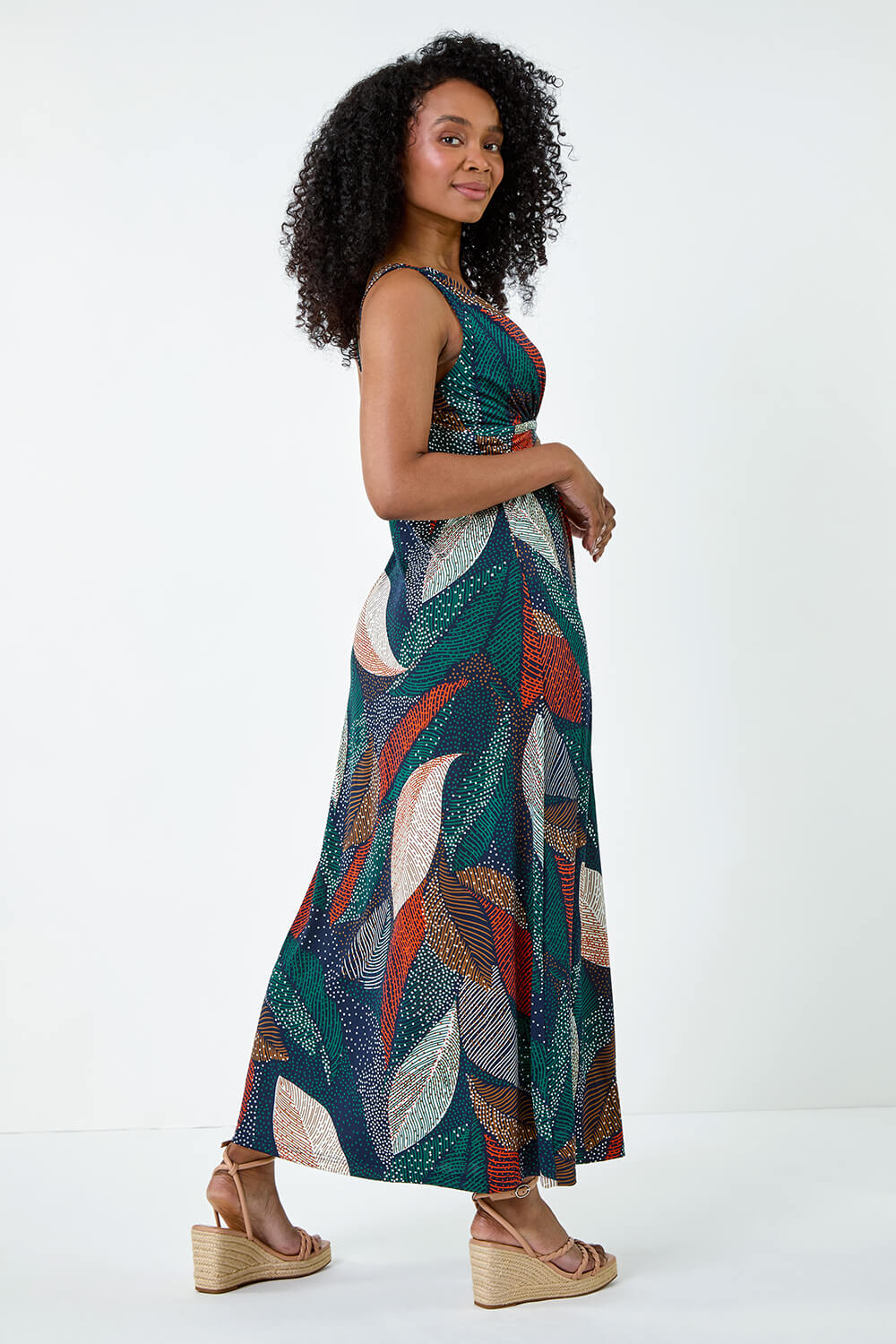 Summer Leaf Printed European Style Maxi Dress