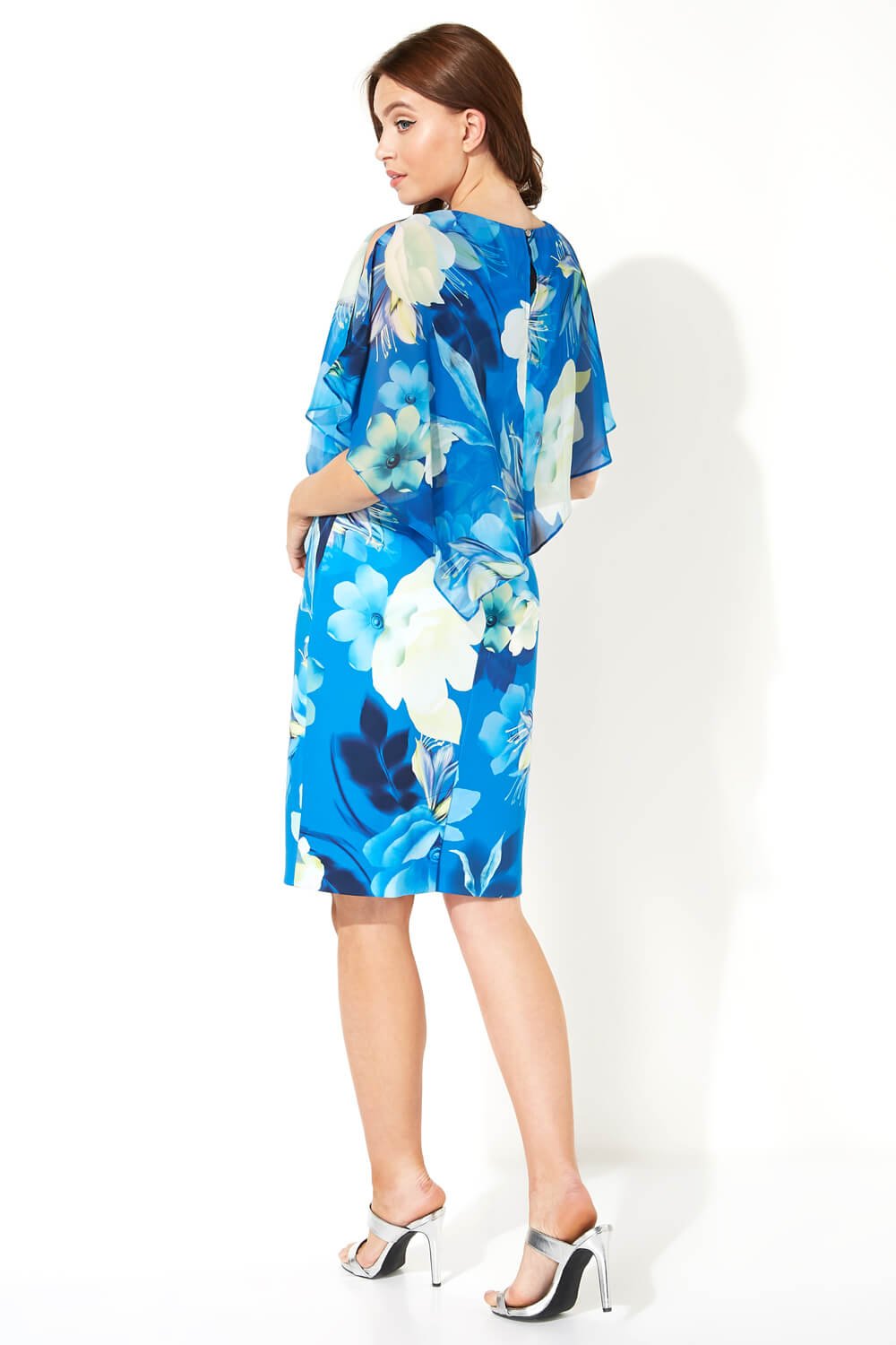 Blue Floral Overlay Chiffon Dress, Image 2 of 4