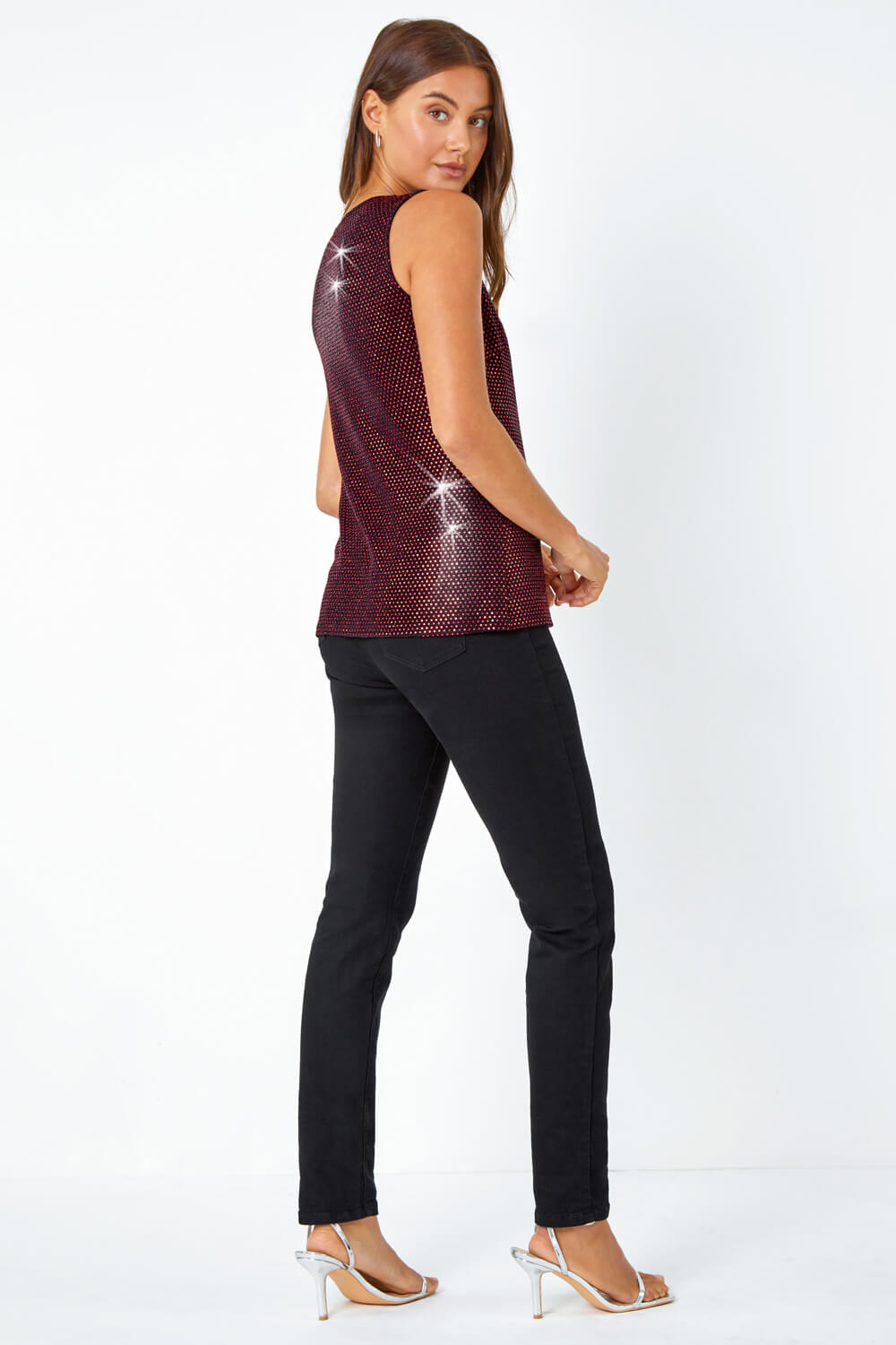 Red Sleevless Sequin Stretch Vest , Image 3 of 5