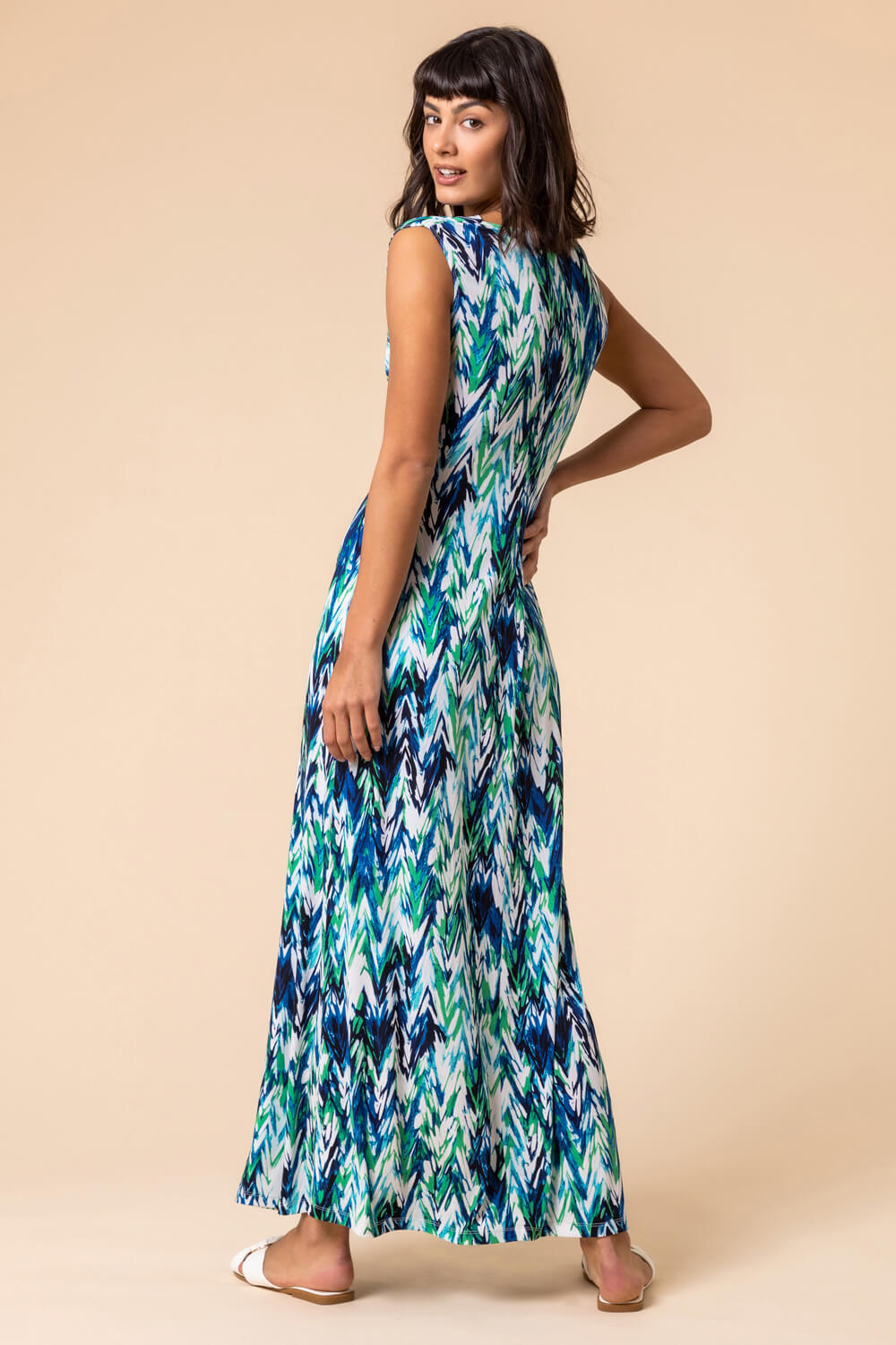 Green Abstract Print Twist Front Maxi Dress, Image 2 of 5