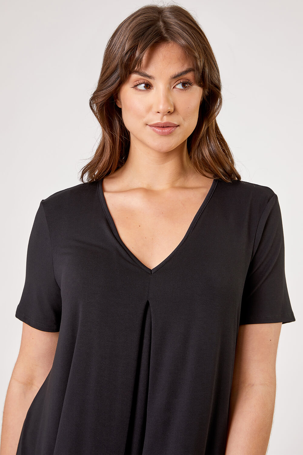 Black Curve Pleat Front Jersey Tunic Top, Image 4 of 4