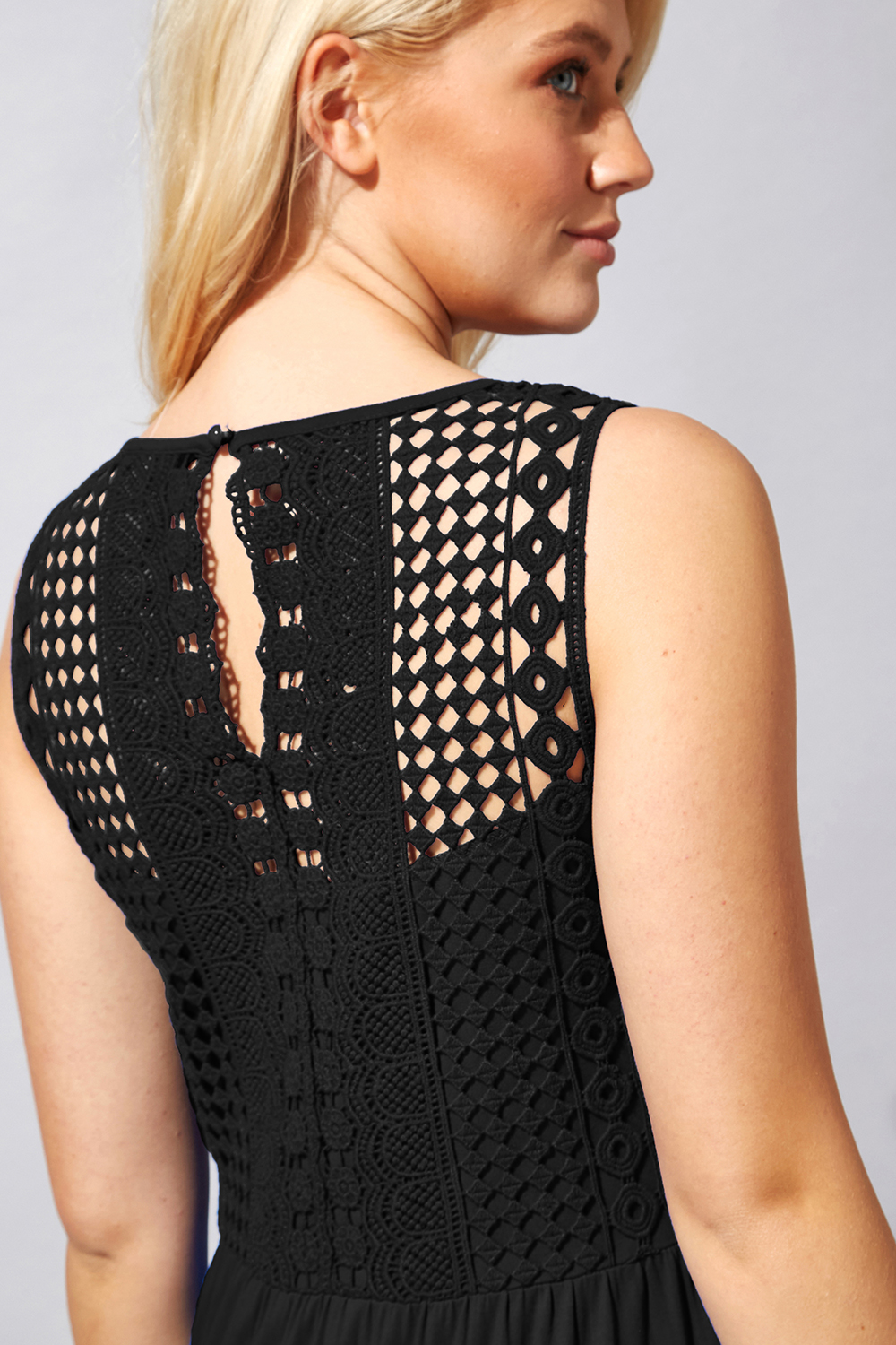 Crochet Back Jersey Maxi Dress