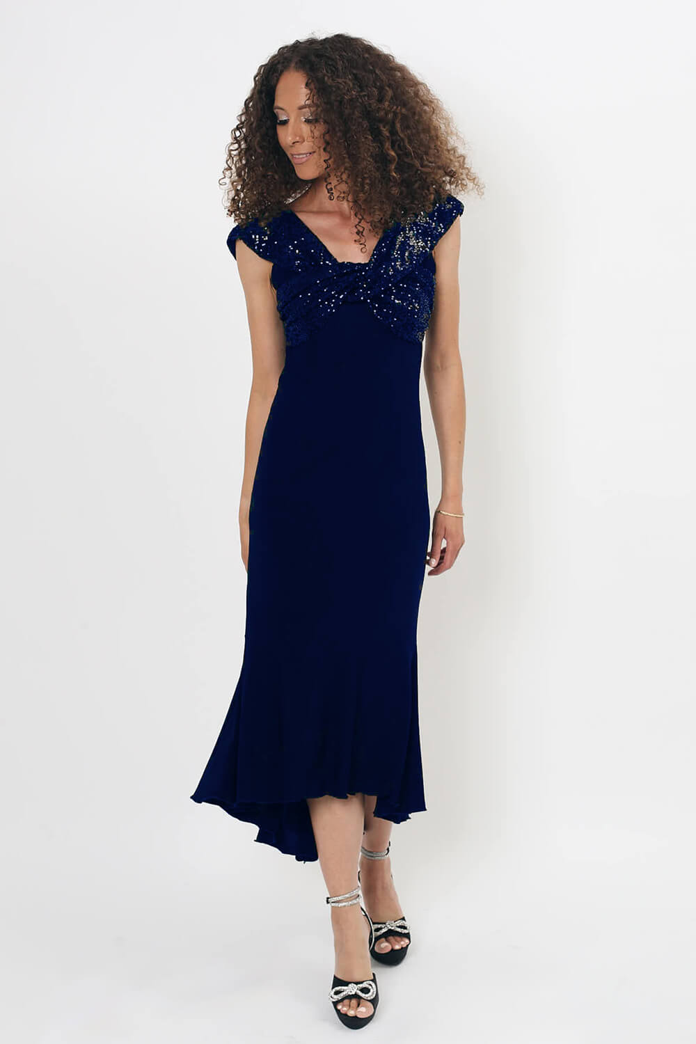 Midnight Blue Julianna Fishtail Sequin Fitted Dress, Image 3 of 3