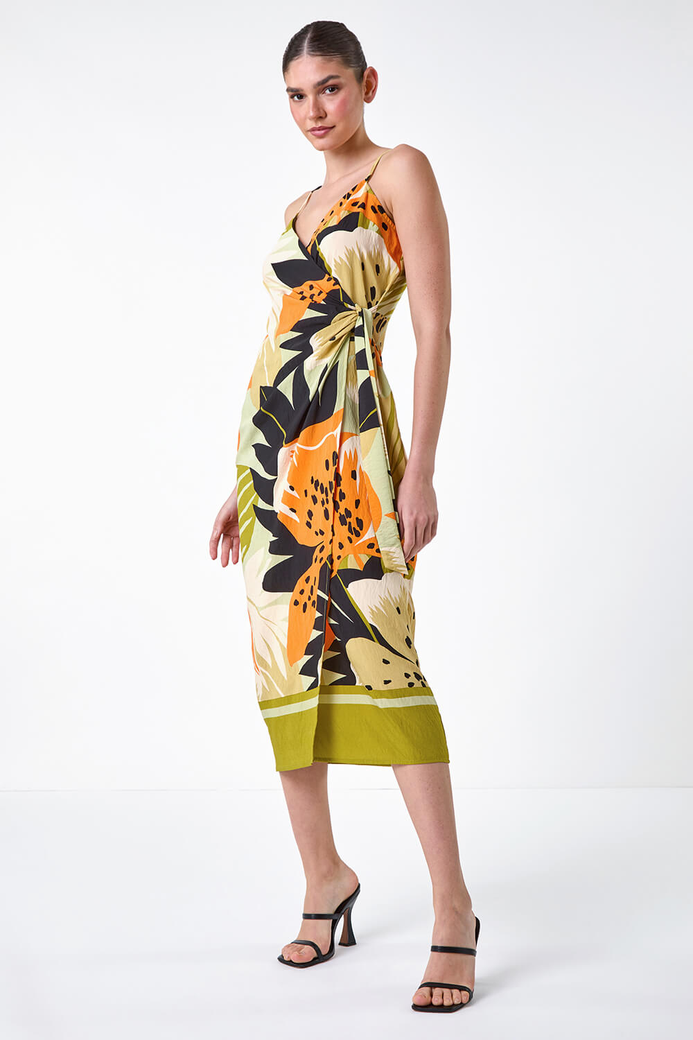 Women Peach Leaf Print Strappy Top With Ankle Palazzo