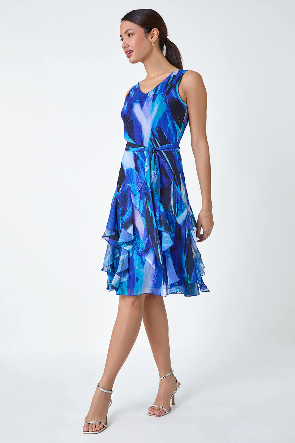 Abstract Print Frill Detail Dress