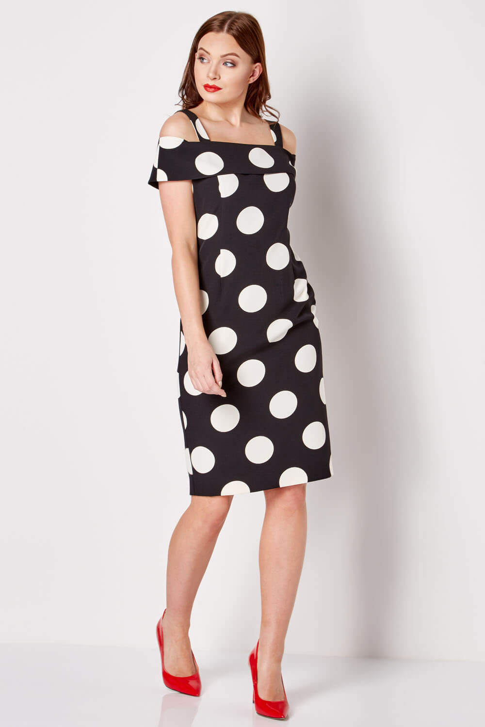 Black Polka Dot Bardot Dress, Image 3 of 6