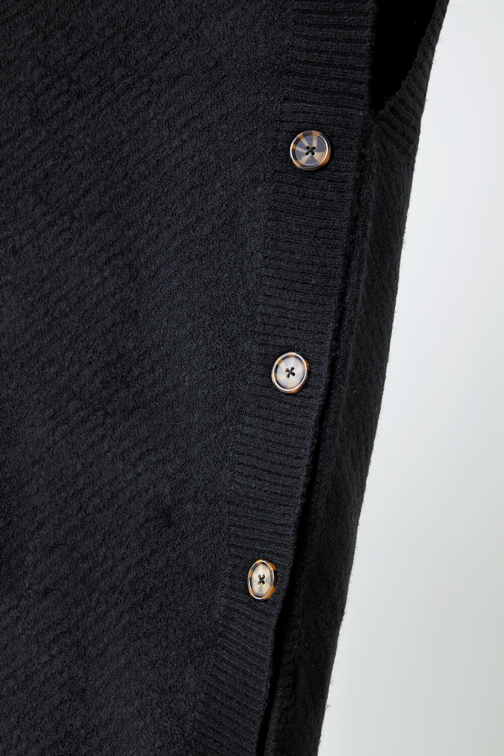 Black Curve Button Detail Stretch Poncho, Image 5 of 5