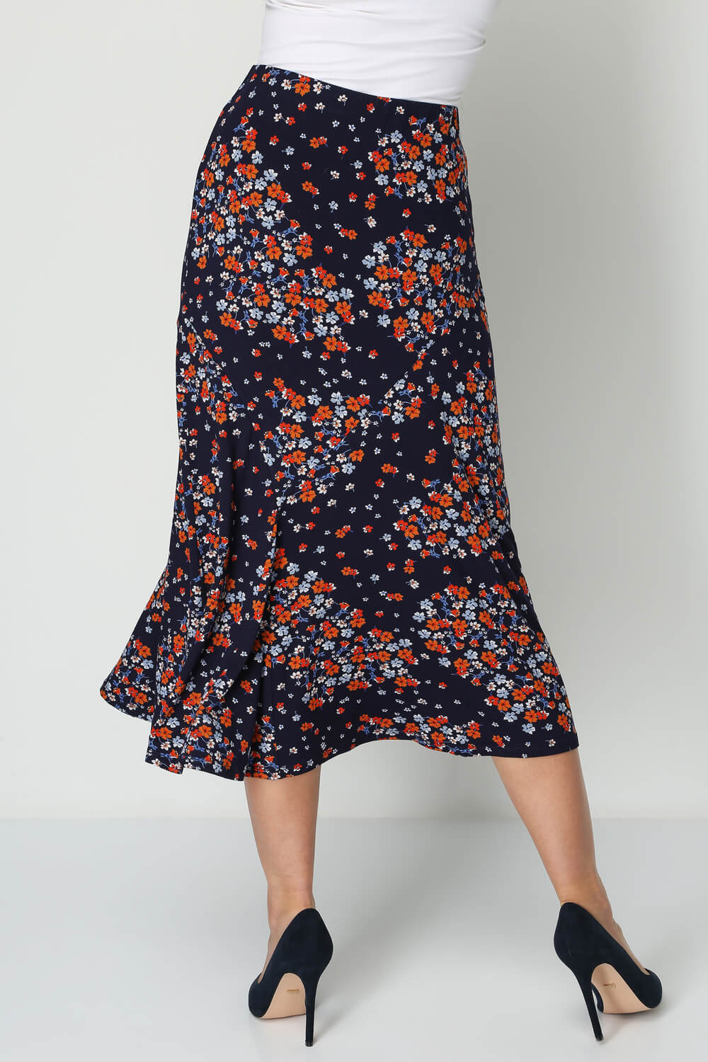 Navy  Panel Ditsy Floral Skirt, Image 2 of 4