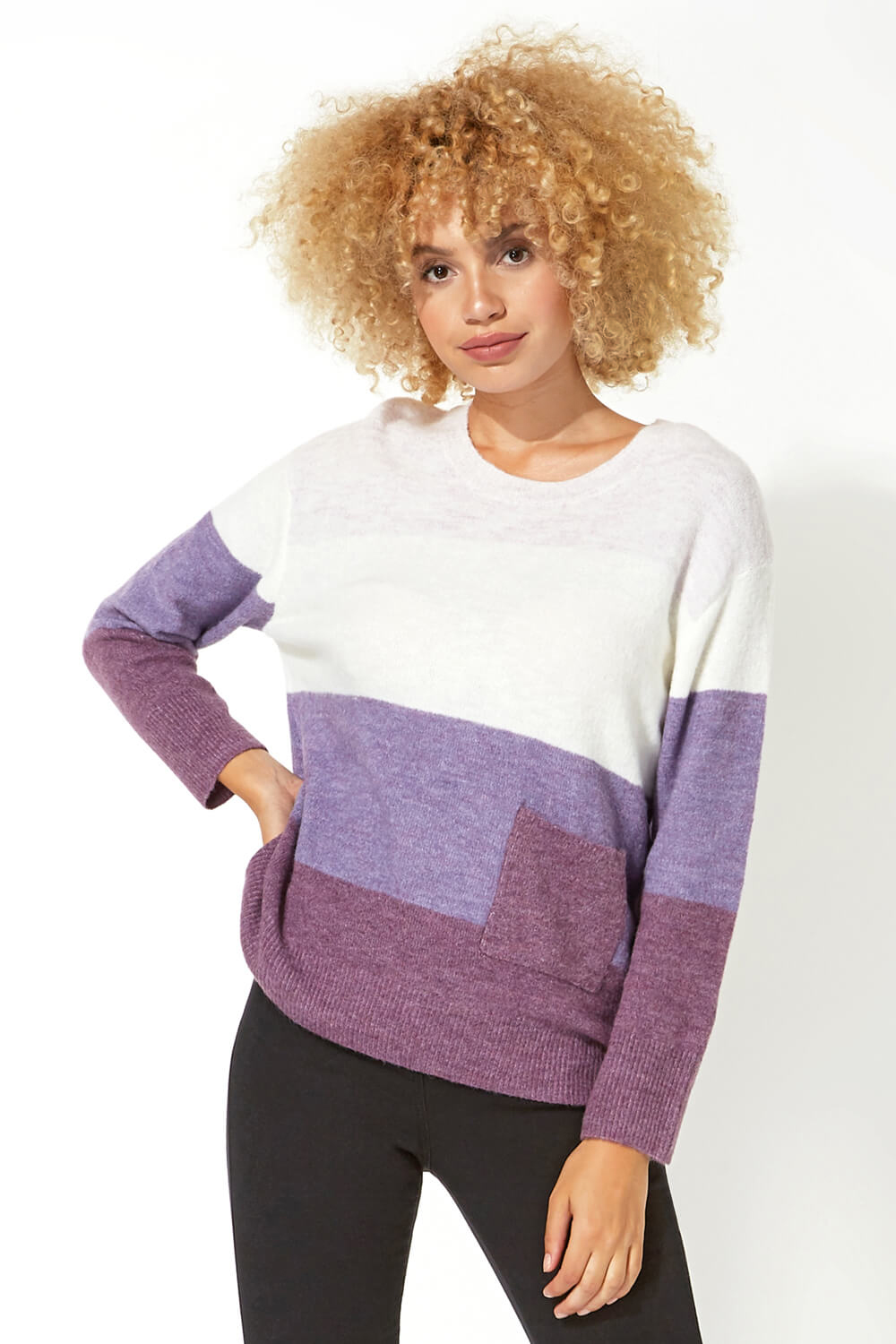 Colour Block Pocket Jumper in Purple Roman Originals UK