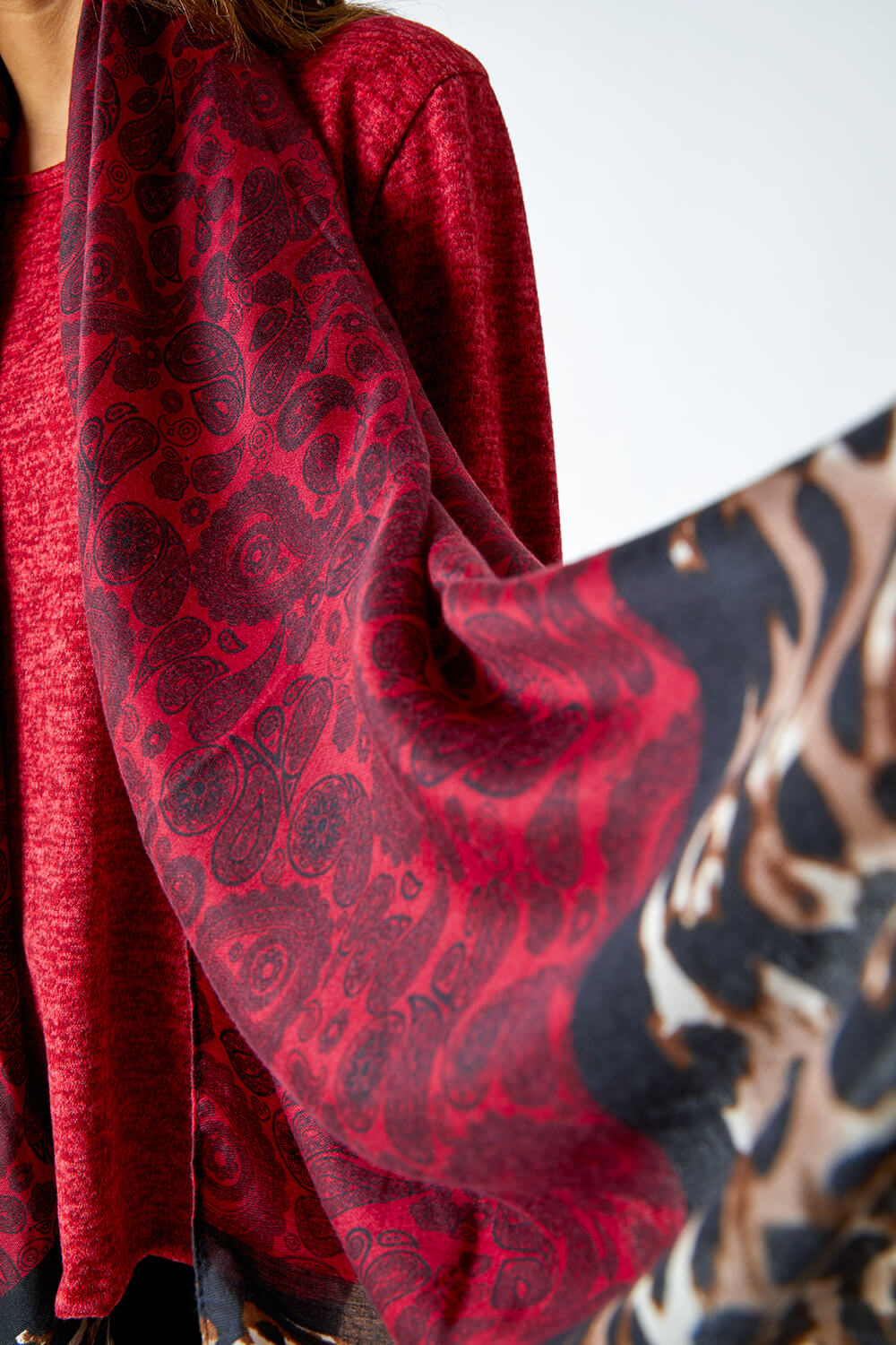 Red Stretch Top with Animal Print Scarf, Image 5 of 5
